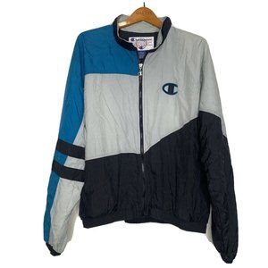 Champion Vtg Full Zip Windbreaker Men’s XL Colorblock Blue Black 90s Skater